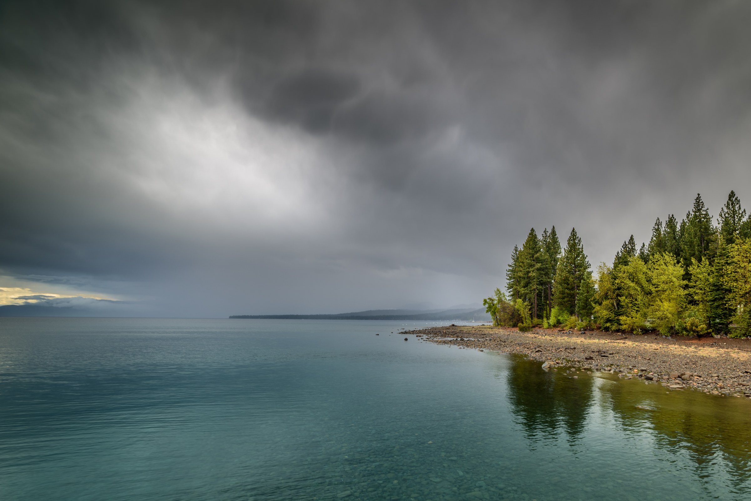 A storm brews over the lake
