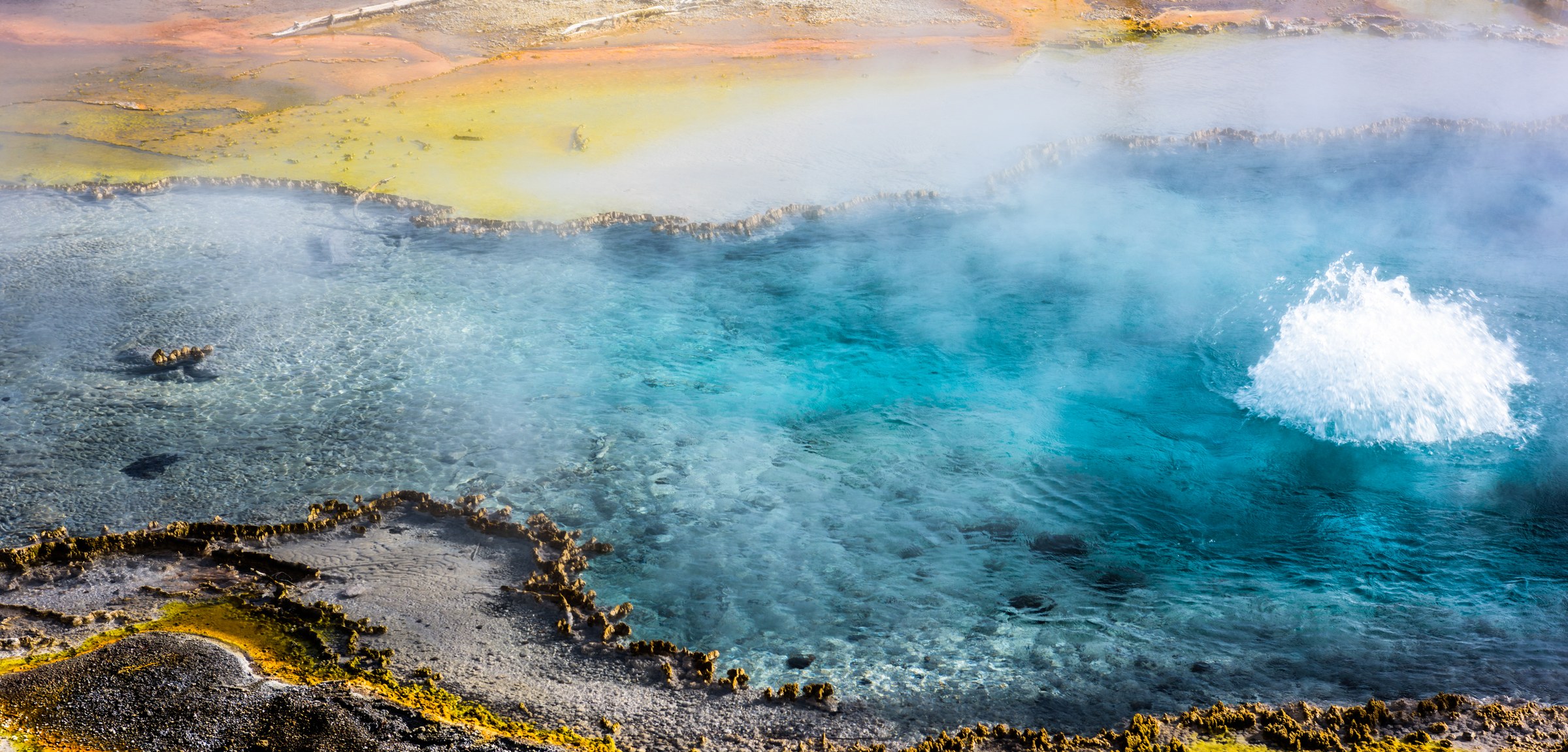 Bright colors of geysers at Yellowstone National Park, Wyoming