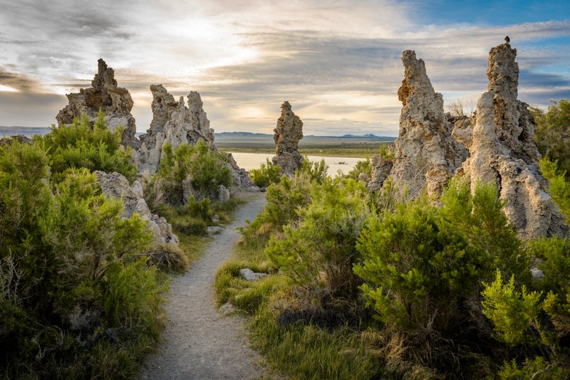 A trail through tufa formations at South Tufa, Mono Lake, California